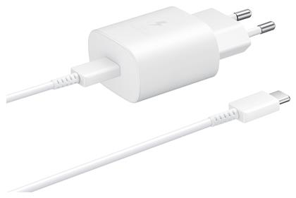 Samsung Φορτιστής με Θύρα USB-C και Καλώδιο USB-C 25W Λευκός (EP-TA800XWEGWW Bulk)