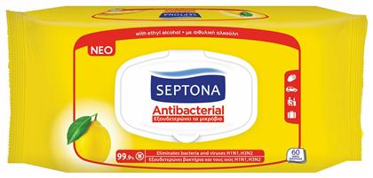 Septona Antibacterial Υγρά Μαντηλάκια Λεμόνι 60τμχ