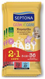 Septona Calm N' Care Chamomile Μωρομάντηλα χωρίς Οινόπνευμα & Parabens με Χαμομήλι & Aloe Vera 3x12τμχ