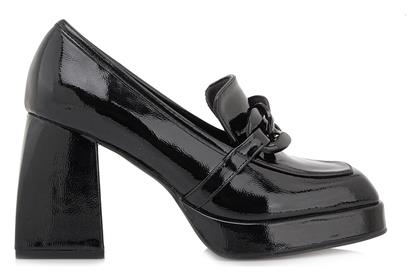 Seven Γόβες από Λουστρίνι με Ψηλό Τακούνι Μαύρες