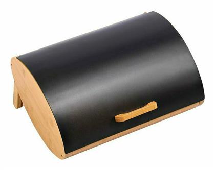 Sidirela Ψωμιέρα με Καπάκι Ξύλινη σε Μαύρο Χρώμα