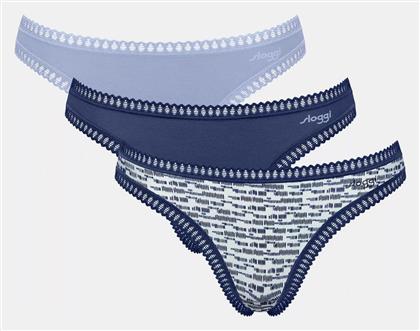 Sloggi Βαμβακερά Γυναικεία String 3Pack Μπλε