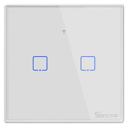 Sonoff TX T2 Χωνευτός Διακόπτης Τοίχου Αφής Wi-Fi Φωτισμού Διπλός με Πλαίσιο Λευκός