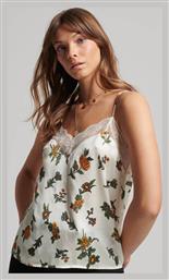 Superdry Γυναικείο Σατέν Lingerie Top με Δαντέλα Floral Λευκό