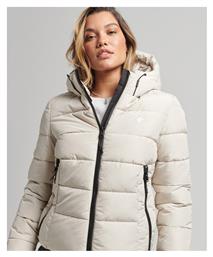 Superdry Κοντό Γυναικείο Puffer Μπουφάν Μπεζ