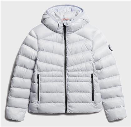 Superdry Κοντό Γυναικείο Puffer Μπουφάν για Χειμώνα Γκρι