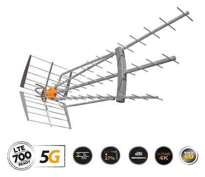 Televes DAT-75 T-Force 5G LTE HD Boss LR (21-48) Εξωτερική Κεραία Τηλεόρασης (δεν απαιτεί τροφοδοσία) σε Ασημί Χρώμα Σύνδεση με Ομοαξονικό (Coaxial) Καλώδιο