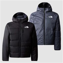 The North Face Παιδικό Casual Μπουφάν Κοντό Διπλής Όψης με Κουκούλα Μαύρο