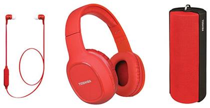 Toshiba RZE-BT160H Combo Pack Ασύρματα / Ενσύρματα On Ear Sports Ακουστικά με 6 ώρες Λειτουργίας Κόκκινα HSP-3P19R