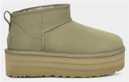 Ugg Australia Classic Ultra Mini Ii Δερμάτινα Γυναικεία Μποτάκια Πράσινα