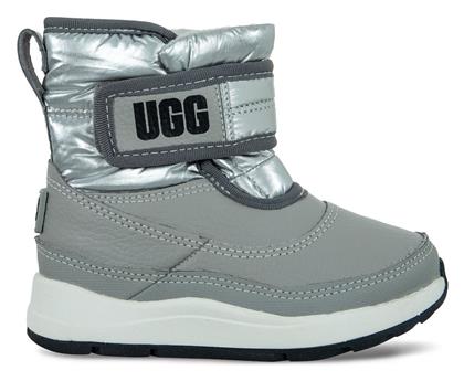 Ugg Australia Δερμάτινες Παιδικές Μπότες Χιονιού με Σκρατς Ασημί