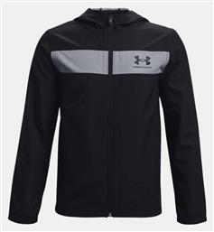 Under Armour Παιδικό Αθλητικό Μπουφάν Κοντό Αντιανεμικό με Κουκούλα Μαύρο