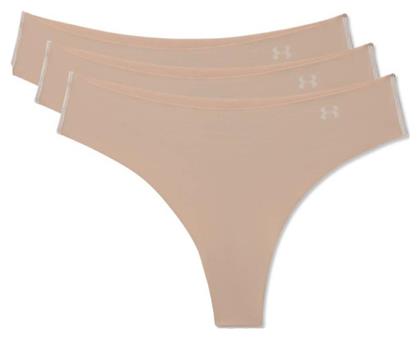 Under Armour Pure Stretch Γυναικεία String 3Pack χωρίς Ραφές Μπεζ