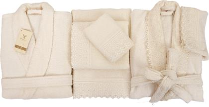 Viopros Νο 9 Σετ Νυφικές Πετσέτες 5τμχ με Δαντέλα Εκρού