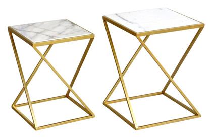 Βοηθητικό Τραπεζάκι Zoliene 43x43x56cm Χρυσό-λευκό Μαρμάρου